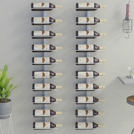 Wijnrekken 2 st voor 10 flessen wandmontage metaal wit 1