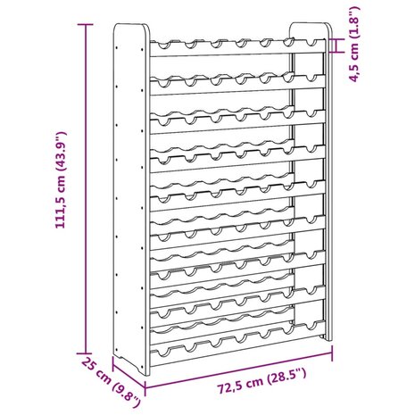 Wijnrek 72,5x25x111,5 cm massief grenenhout 9