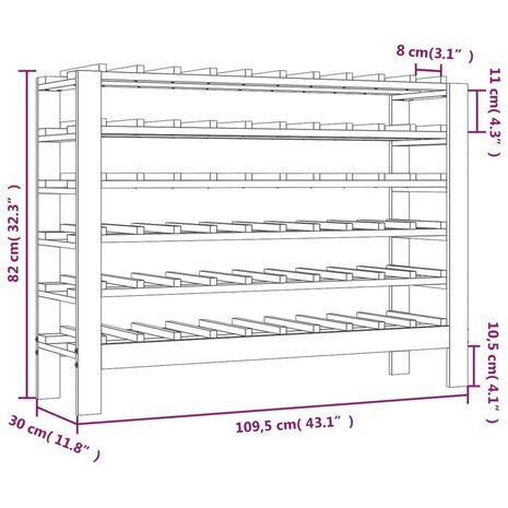 Wijnrek 109,5x30x82 cm massief grenenhout 7