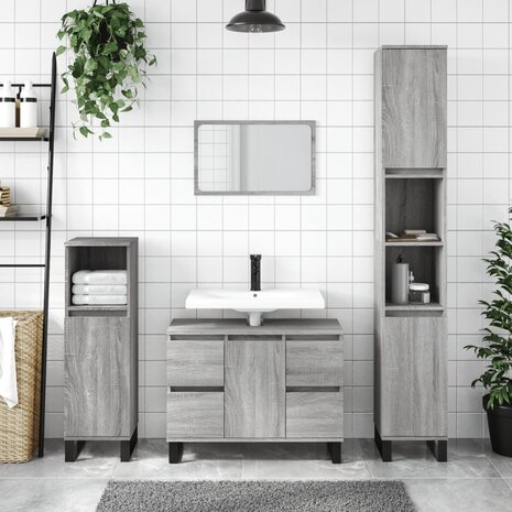Badkamerkast 30x30x100 cm bewerkt hout grijs sonoma eikenkleur 1