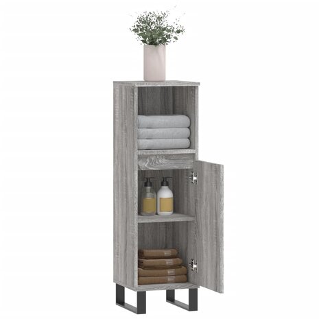 Badkamerkast 30x30x100 cm bewerkt hout grijs sonoma eikenkleur 4