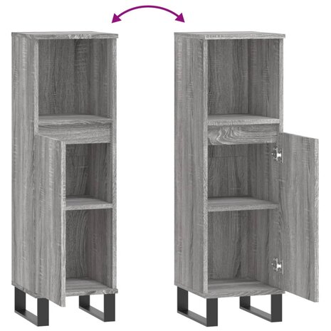 Badkamerkast 30x30x100 cm bewerkt hout grijs sonoma eikenkleur 9