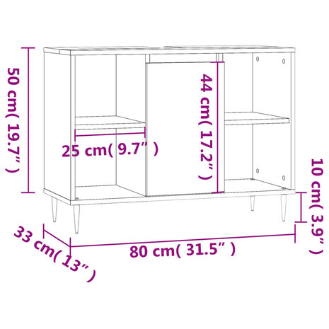 Badkamerkast 80x33x60 cm bewerkt hout wit 12