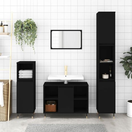 Badkamerkast 80x33x60 cm bewerkt hout zwart 1
