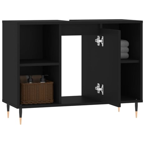 Badkamerkast 80x33x60 cm bewerkt hout zwart 4