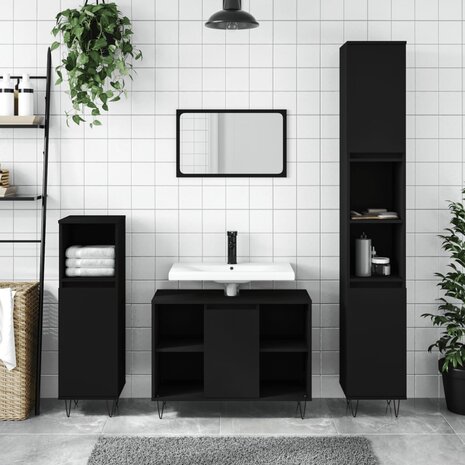 Badkamerkast 80x33x60 cm bewerkt hout zwart 1
