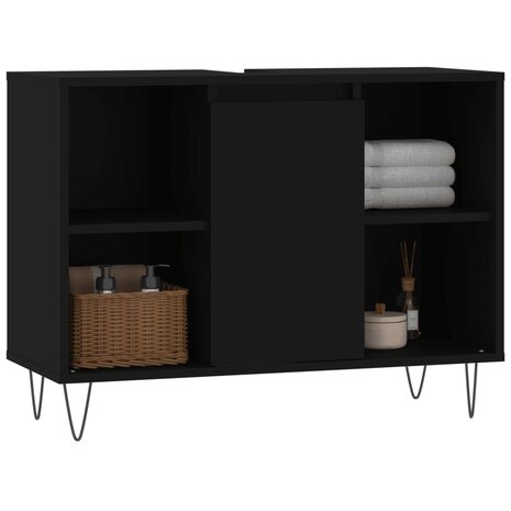 Badkamerkast 80x33x60 cm bewerkt hout zwart 3