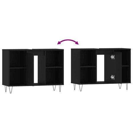 Badkamerkast 80x33x60 cm bewerkt hout zwart 9