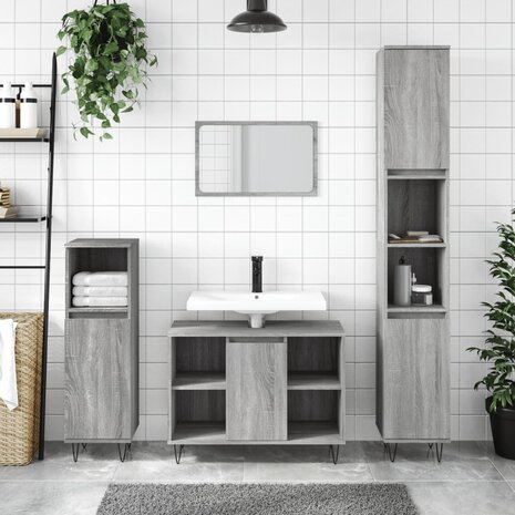 Badkamerkast 80x33x60 cm bewerkt hout grijs sonoma eikenkleurig 1