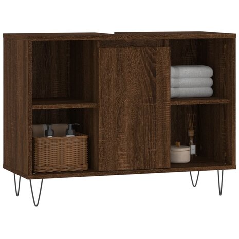 Badkamerkast 80x33x60 cm bewerkt hout bruin eikenkleur 3
