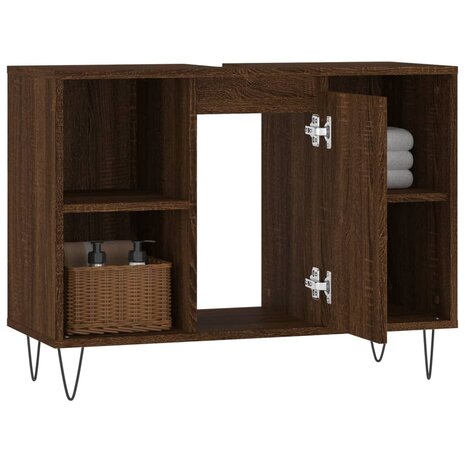 Badkamerkast 80x33x60 cm bewerkt hout bruin eikenkleur 4