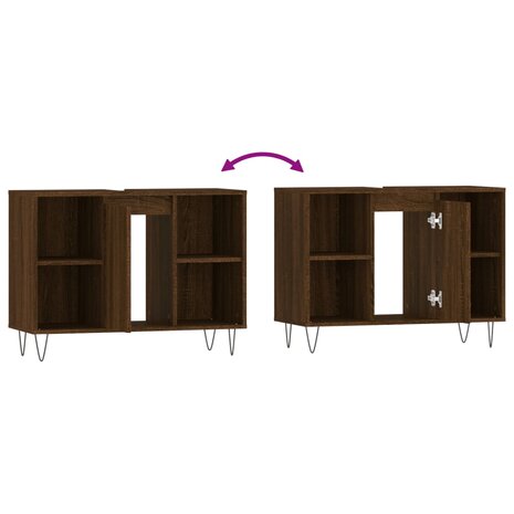 Badkamerkast 80x33x60 cm bewerkt hout bruin eikenkleur 9