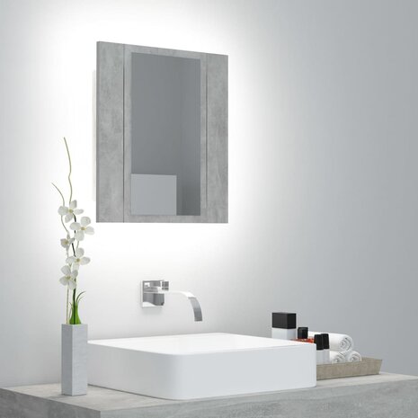 Badkamerkast met spiegel en LED 40x12x45 cm acryl betongrijs 1