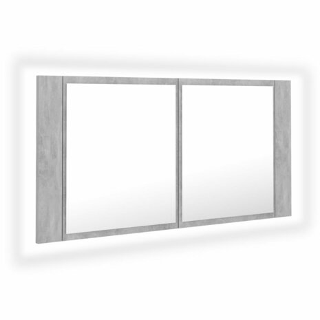 Badkamerkast met spiegel en LED 90x12x45 cm acryl betongrijs 2