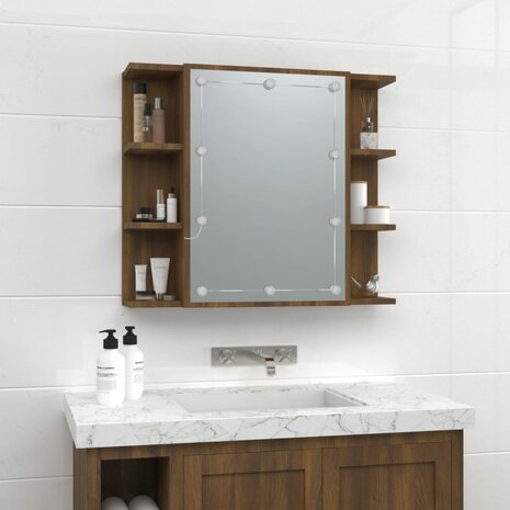 Spiegelkast met LED-verlichting 70x16,5x60 cm bruin eikenkleur 4
