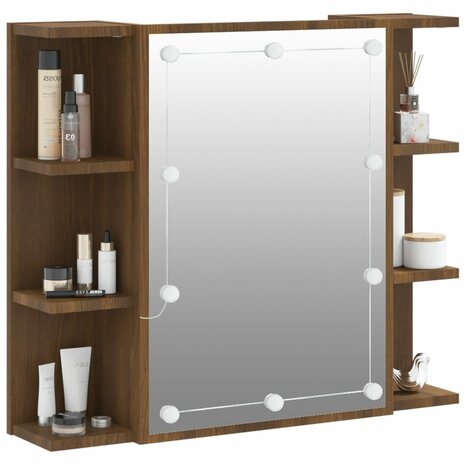 Spiegelkast met LED-verlichting 70x16,5x60 cm bruin eikenkleur 6