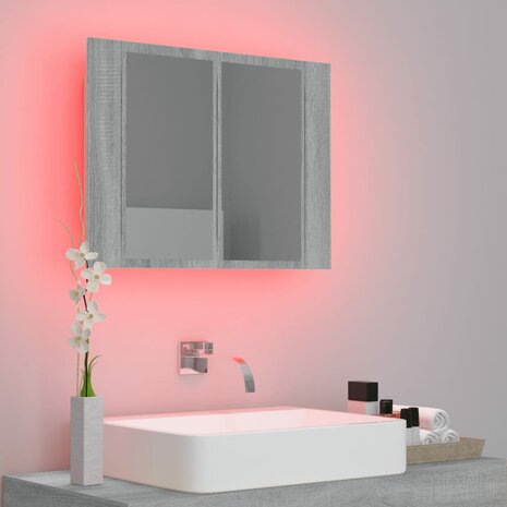 Spiegelkast LED 60x12x45 cm bewerkt hout grijs sonoma eiken 4