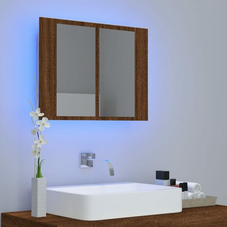 Spiegelkast LED 60x12x45 cm bewerkt hout bruin eikenkleur 3