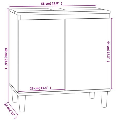 Wastafelkast 58x33x60 cm bewerkt hout gerookt eikenkleurig 10