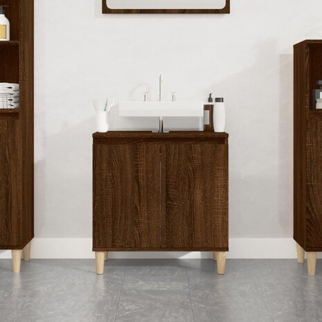 Wastafelkast 58x33x60 cm bewerkt hout bruin eikenkleur 1