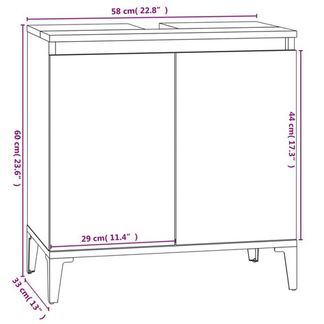 Wastafelkast 58x33x60 cm bewerkt hout zwart 10