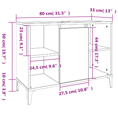 Wastafelkast 80x33x60 cm bewerkt hout wit 11