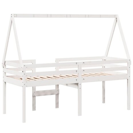 Hoogslaper met dak massief grenenhout wit 80x200 cm 8