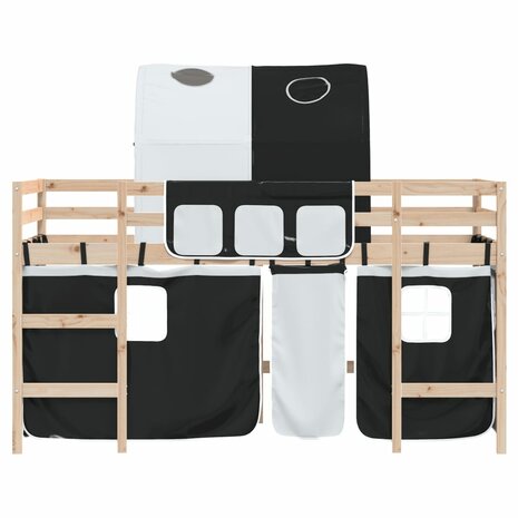 Kinderhoogslaper met tunnel 90x200 cm grenenhout wit en zwart 5