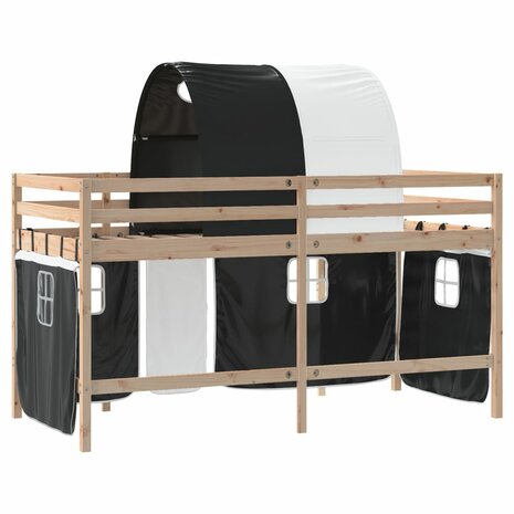 Kinderhoogslaper met tunnel 90x200 cm grenenhout wit en zwart 9
