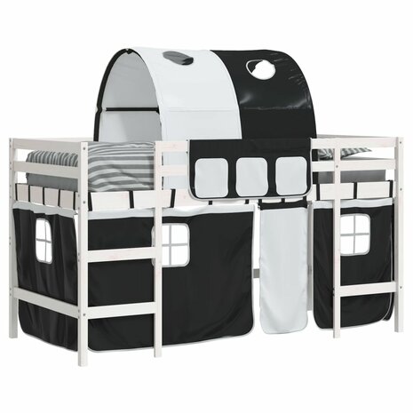 Kinderhoogslaper met tunnel 90x200 cm grenenhout wit en zwart 4