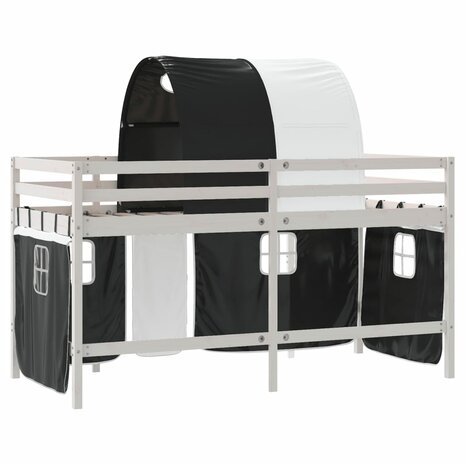 Kinderhoogslaper met tunnel 90x200 cm grenenhout wit en zwart 9