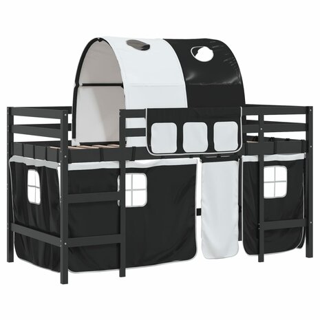 Kinderhoogslaper met tunnel 90x200 cm grenenhout wit en zwart 2