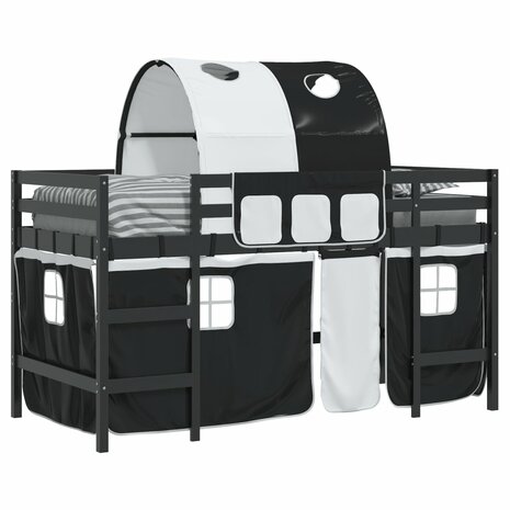 Kinderhoogslaper met tunnel 90x200 cm grenenhout wit en zwart 4