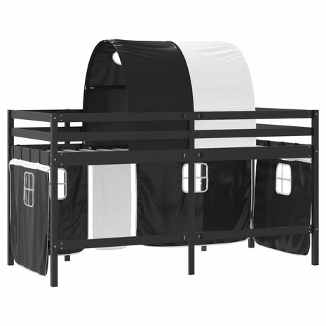 Kinderhoogslaper met tunnel 90x200 cm grenenhout wit en zwart 9