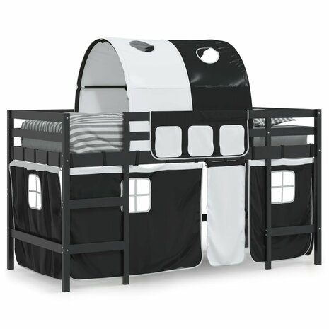Kinderhoogslaper met tunnel 90x190 cm grenenhout wit en zwart 3