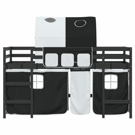 Kinderhoogslaper met tunnel 90x190 cm grenenhout wit en zwart 5