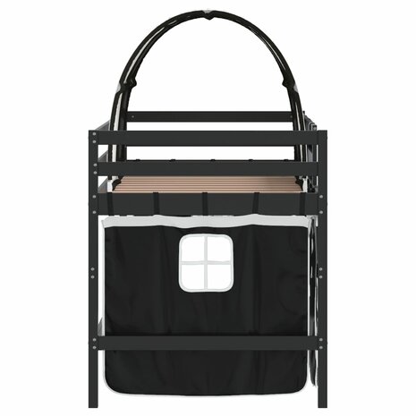 Kinderhoogslaper met tunnel 90x190 cm grenenhout wit en zwart 8