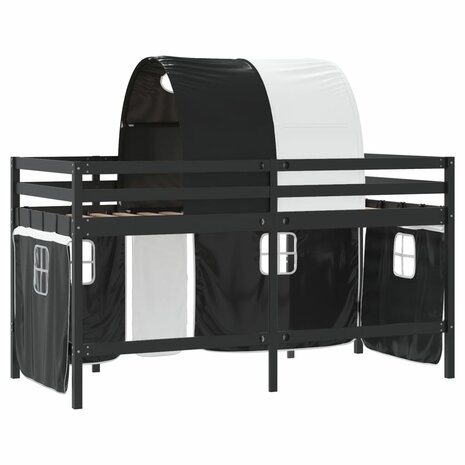 Kinderhoogslaper met tunnel 90x190 cm grenenhout wit en zwart 9