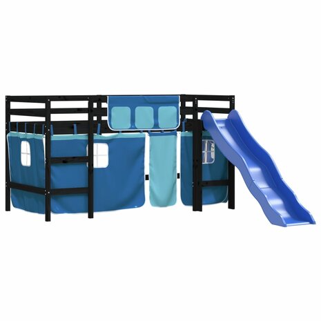 Kinderhoogslaper met gordijnen 90x200 cm grenenhout blauw 4