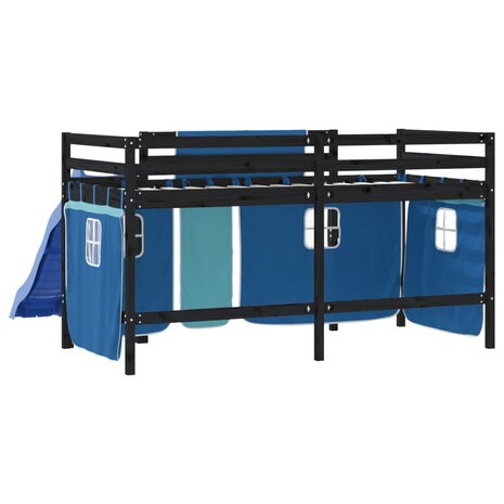Kinderhoogslaper met gordijnen 90x200 cm grenenhout blauw 7