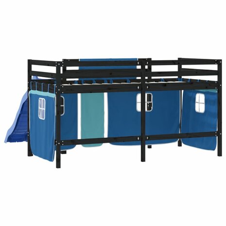 Kinderhoogslaper met gordijnen 90x190 cm grenenhout blauw 7