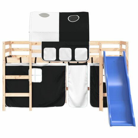 Kinderhoogslaper met tunnel 80x200 cm grenenhout wit en zwart 5