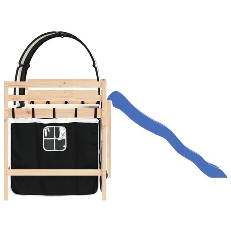 Kinderhoogslaper met tunnel 80x200 cm grenenhout wit en zwart 6