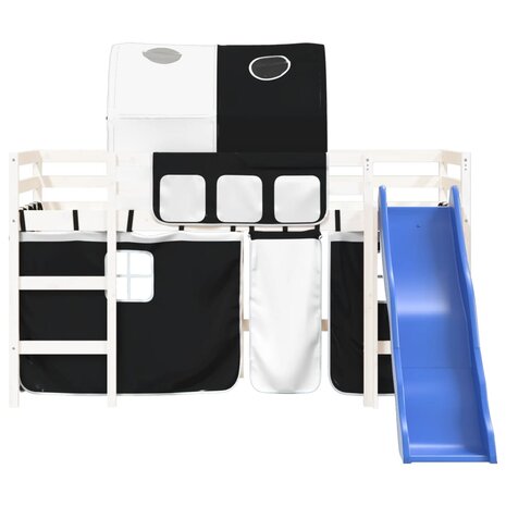 Kinderhoogslaper met tunnel 80x200 cm grenenhout wit en zwart 4