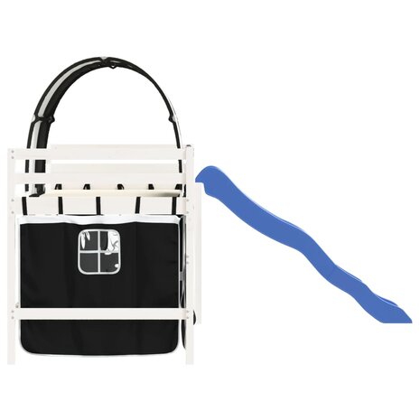 Kinderhoogslaper met tunnel 80x200 cm grenenhout wit en zwart 5