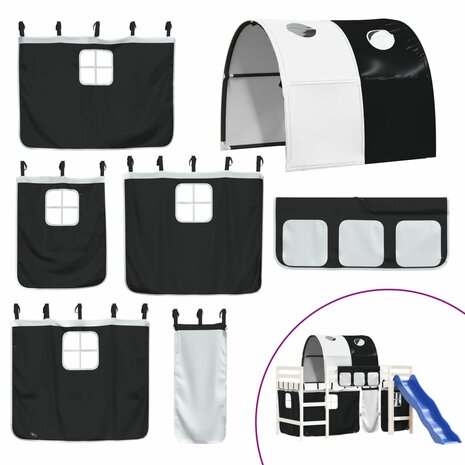 Kinderhoogslaper met tunnel 80x200 cm grenenhout wit en zwart 7