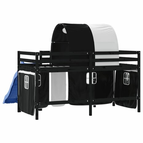 Kinderhoogslaper met tunnel 80x200 cm grenenhout wit en zwart 7