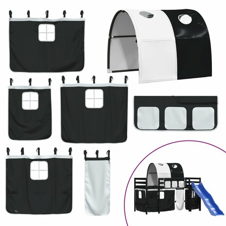 Kinderhoogslaper met tunnel 80x200 cm grenenhout wit en zwart 8