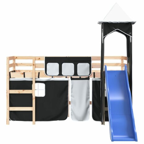 Kinderhoogslaper met toren 80x200 cm grenenhout wit en zwart 5