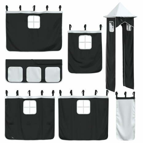 Kinderhoogslaper met toren 80x200 cm grenenhout wit en zwart 9
